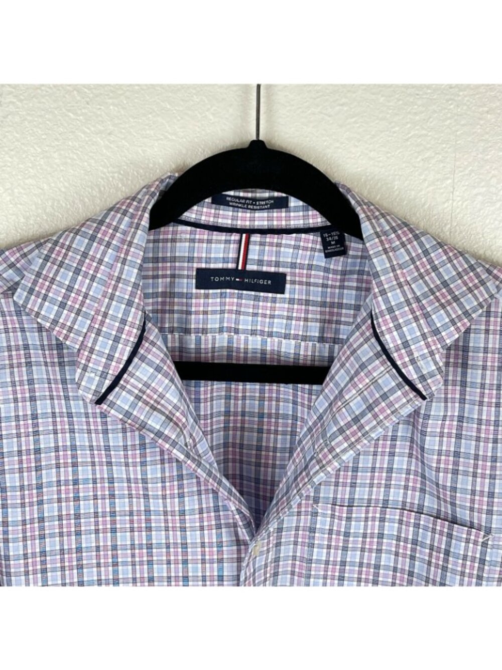 Tommy Hilfiger Dress Shirt Mens M 15-15.5 Plaid Button Front Long Sleeve Blue - Picture 5 of 8